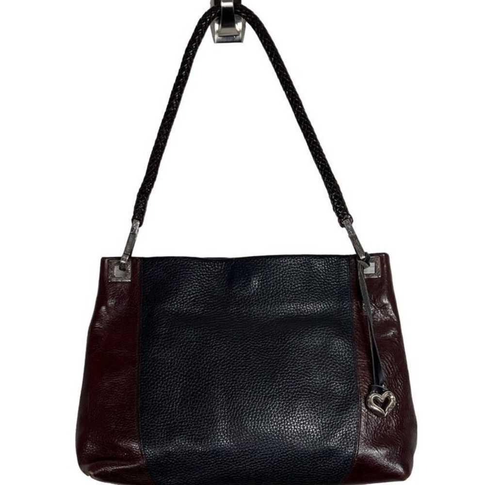 BRIGHTON Charlotte Two Tone Leather Shoulder Bag Black/Brown EUC